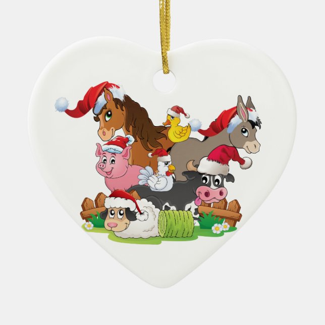 Farm Animal Christmas Ceramic Ornament (Front)