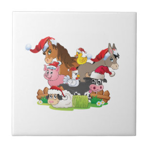 Farm Animal Christmas Ceramic Tile