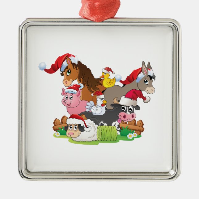 Farm Animal Christmas Metal Ornament (Front)