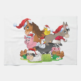 Farm Animal Christmas Tea Towel