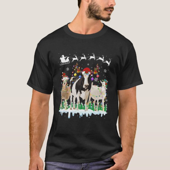 Farm Animal Christmas Tree Sheep Cow Goat Reindeer T-Shirt (Front)