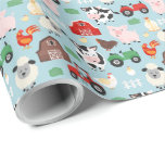 Farm Animal Cow Pig Barn Tractor Birthday Party Wrapping Paper<br><div class="desc">Farm Animal Cow Pig Barn Tractor Birthday Party Wrapping Paper. Farm-themed kids' birthday party supplies. Cows,  sheep,  pigs,  roosters,  barns,  tractors pattern. www.SamAnnDesigns.com</div>
