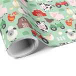 Farm Animal Cow Pig Barn Tractor Birthday Party Wrapping Paper<br><div class="desc">Farm Animal Cow Pig Barn Tractor Birthday Party Wrapping Paper. Farm-themed kids' birthday party supplies. Cows,  sheep,  pigs,  roosters,  barns,  tractors pattern. www.SamAnnDesigns.com</div>