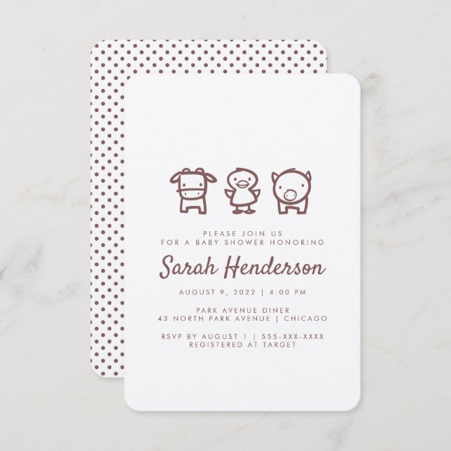Farm Animal Doodles Baby Shower Invitation (Front/Back)