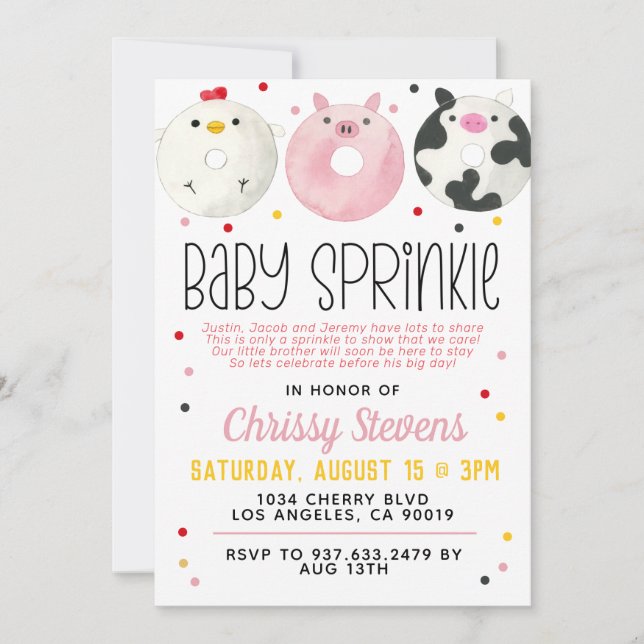 Farm Animal Doughnut Baby Sprinkle Shower Invitati Invitation (Front)