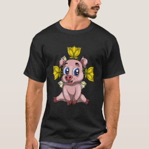 Farm Animal Farmer Garden Flowers Cute Piglet Pig T-Shirt