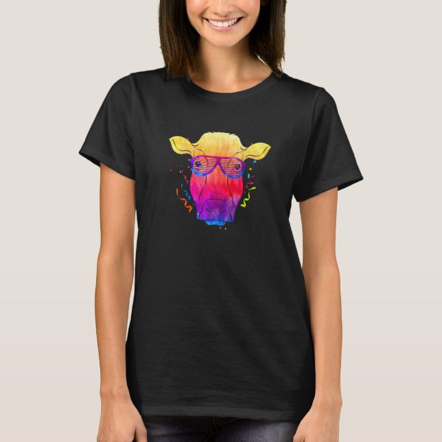 Farm Animal Farmer Party Sunglasses Cool Cow T-Shirt (Front)
