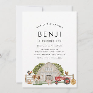 Farm Animal First Birthday Barnyard Bash Invitation