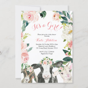 Farm Animal Floral Girl Baby Shower Invitation