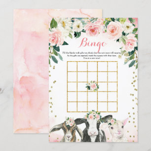 Farm Animal Floral Girl Bingo Game Card