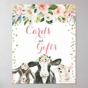 Farm Animal Floral Girl Cards and Gifts Sign