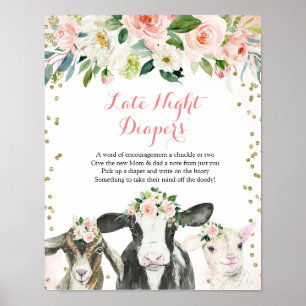 Farm Animal Floral Girl Late Night Diaper  Poster