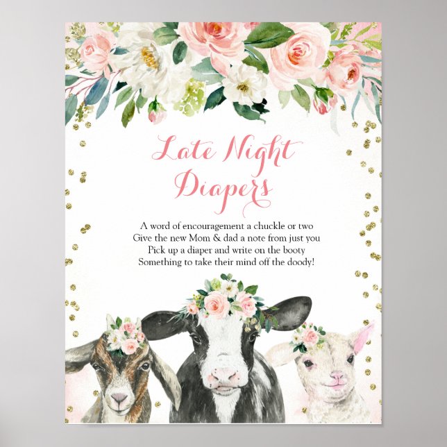 Farm Animal Floral Girl Late Night Diaper  Poster (Front)