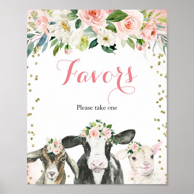 Farm Animal Floral Girl Party Favours Sign (Front)