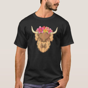 Farm Animal Flower Blossoms Floral Farmer Highlan T-Shirt