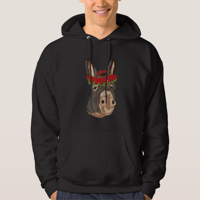 Farm Animal Flowers Animal  Farmer Roses Donkey Hoodie (Front)