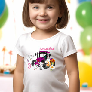Farm Animal Fun Pink Tractor Birthday Party Toddler T-Shirt
