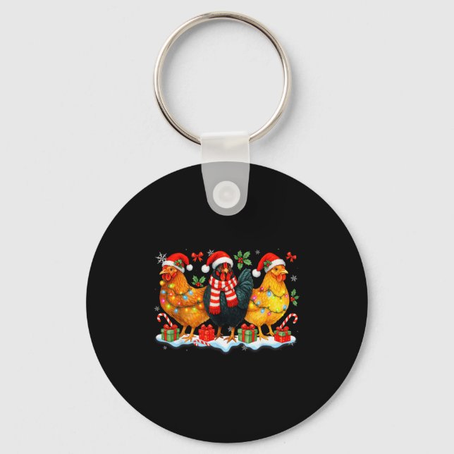 Farm Animal Funny Chicken Christmas Lights Cute Xm Key Ring (Front)
