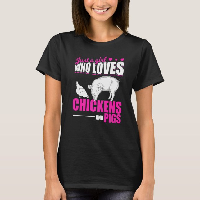 Farm Animal  Girls Farmer Women Farming Pig Chicke T-Shirt (Front)