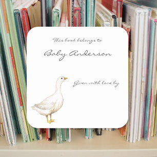 Farm Animal goose baby shower bookplate Square Sticker
