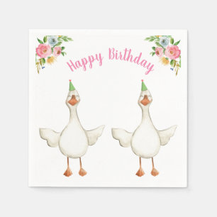 Farm Animal Goose Girl Birthday Barnyard Pink Napkin
