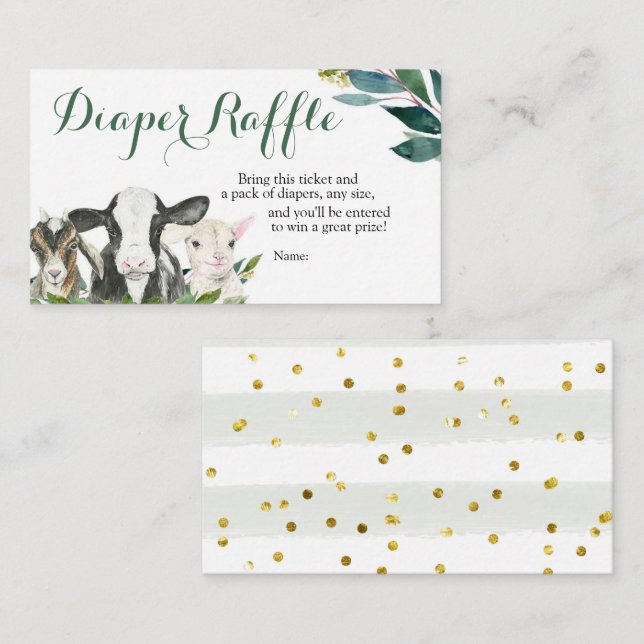 Farm Animal Greenery Boy Baby Shower Diaper Raffle Enclosure Card (Front/Back)