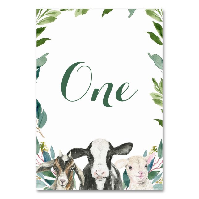 Farm Animal Greenery Boy Baby Shower Table Number (Front)