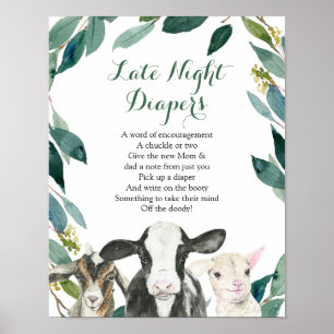 Farm Animal Greenery Boy Late Night Diaper Poster
