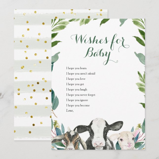 Farm Animal Greenery Boy Wishes for Baby Card (Front/Back)