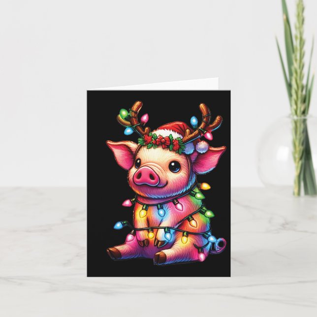 Farm Animal Lovers Pig Wearing Santa Hat Christmas Card (Front)