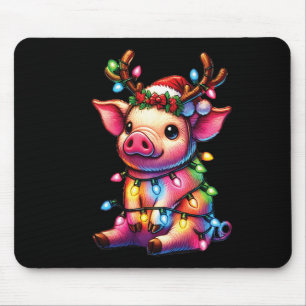 Farm Animal Lovers Pig Wearing Santa Hat Christmas Mouse Pad