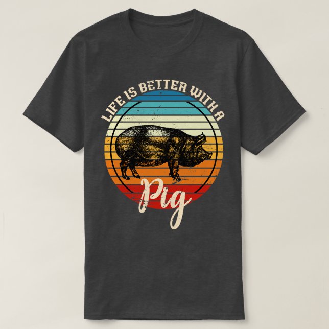 Farm Animal Retro Pig T-Shirt (Design Front)