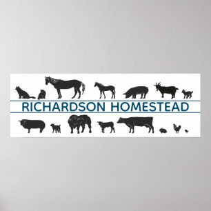 Farm Animal Silhouettes Personalised Homestead Poster