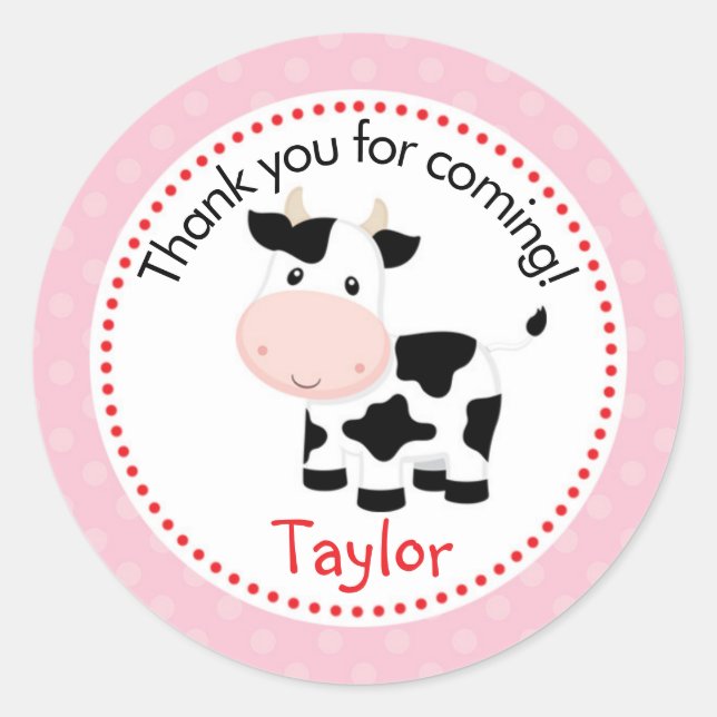 Farm Animal Stickers (Pink for Girls) with Cow (Front)