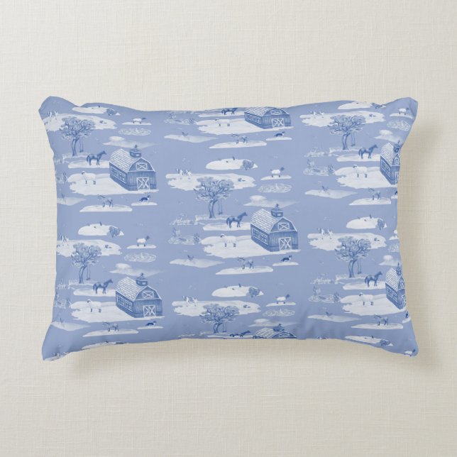 Farm Animal Toile Accent Pillow (Blue on Blue)  (Front)