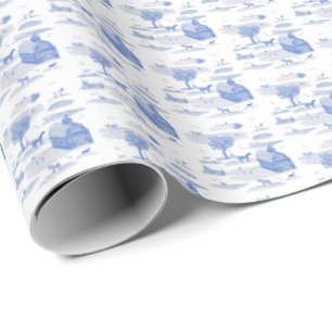 Farm Animal Toile (Blue)  Wrapping Paper
