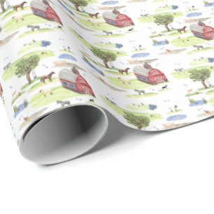 Farm Animal Toile (Original Colors)  Wrapping Paper
