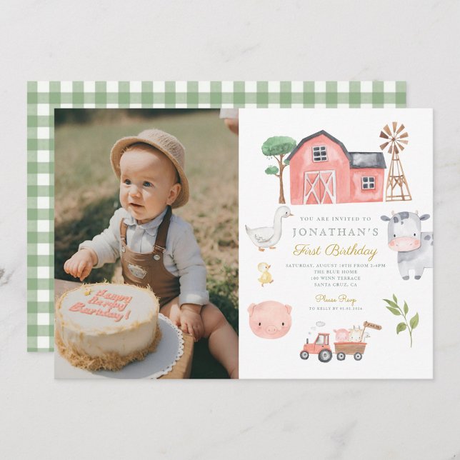 Farm Animal Watercolor Cute Birthday Invitation (Creator Uploaded)