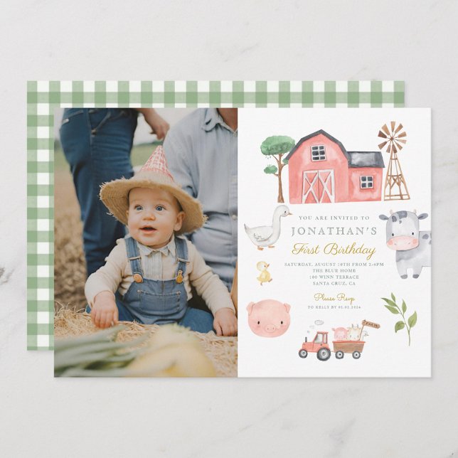 Farm Animal Watercolor Cute Birthday Invitation (Creator Uploaded)