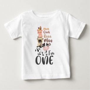 Farm Animals 1st Birthday Moo Holy cow I'm One  Baby T-Shirt