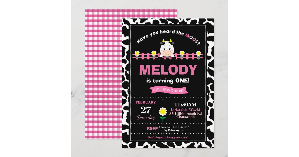 Farm Animals 1st Birthday Party Girl Barnyard Pink Invitation | Zazzle