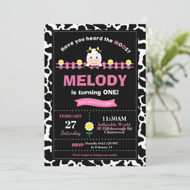 Farm Animals 1st Birthday Party Girl Barnyard Pink Invitation (Standing Front)