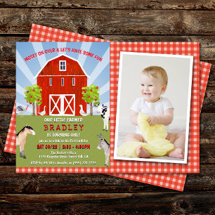 Farm Animals 1st Birthday Photo Invitation