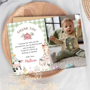 Farm Animals 1st Birthday Thank You Card Photo