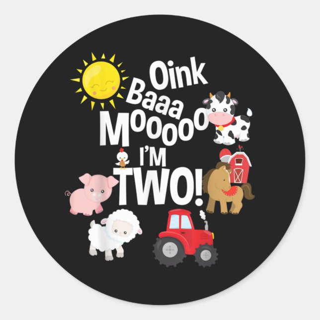 Farm Animals 2nd Birthday 2 Year Old Birthday Part Classic Round Sticker (Front)