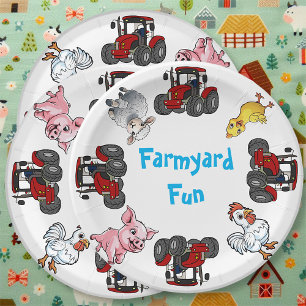 Farm Animals and Red Tractor Fun Birthday Paper Plate