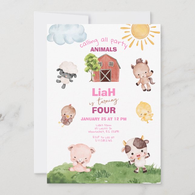Farm animals Any Age Birthday Invitation (Front)