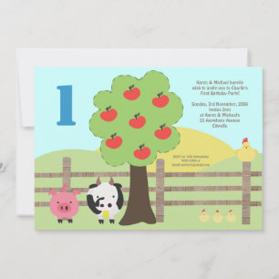 Farm Animals Apple Tree 1st Birthday Party Invite