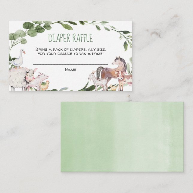 Farm animals baby shower diaper raffle cards (Front/Back)