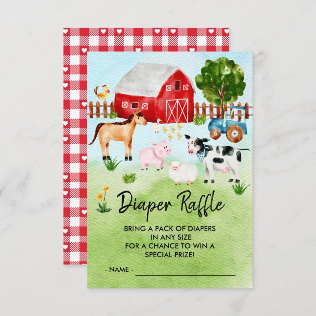 Farm Animals Baby Shower Diaper Raffle Ticket (Front/Back)
